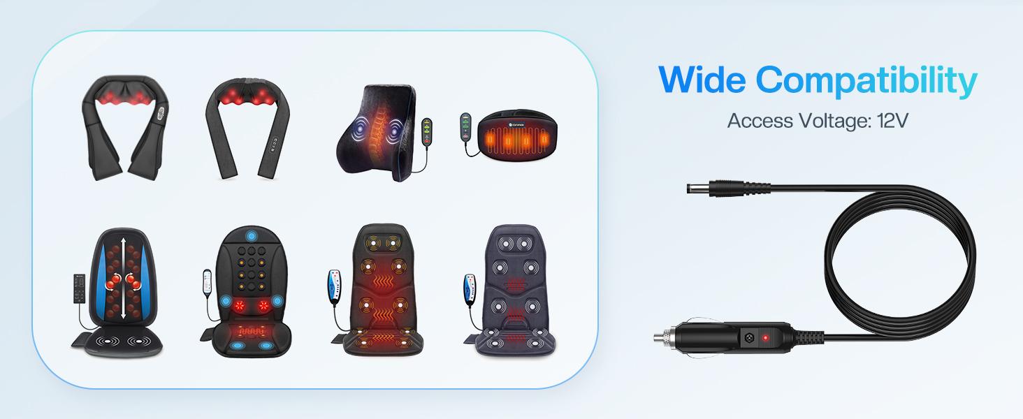 12V Car Adapter for All Comfier Neck Back Massage Cushion Cigarette Lighter Car Charger Adapter Vehicle Accessory Electronic Accessories Safety Features Compact Design