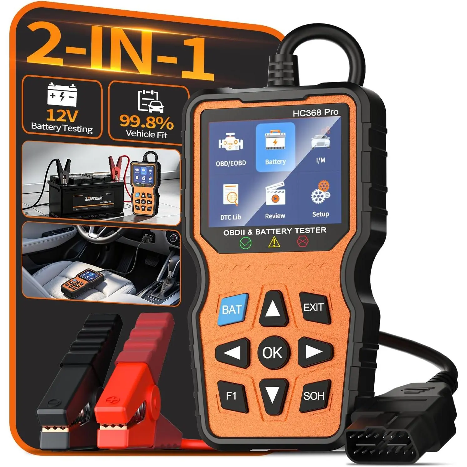 GJANSH OBD2 Scanner with Battery Tester, 2-in-1 Design 1-Sec Read/Clear Check Engine Code Reader, 12V Car Battery Health & Charging System Analyzer, Universal Auto Diagnostic Tool for 1996+ Cars