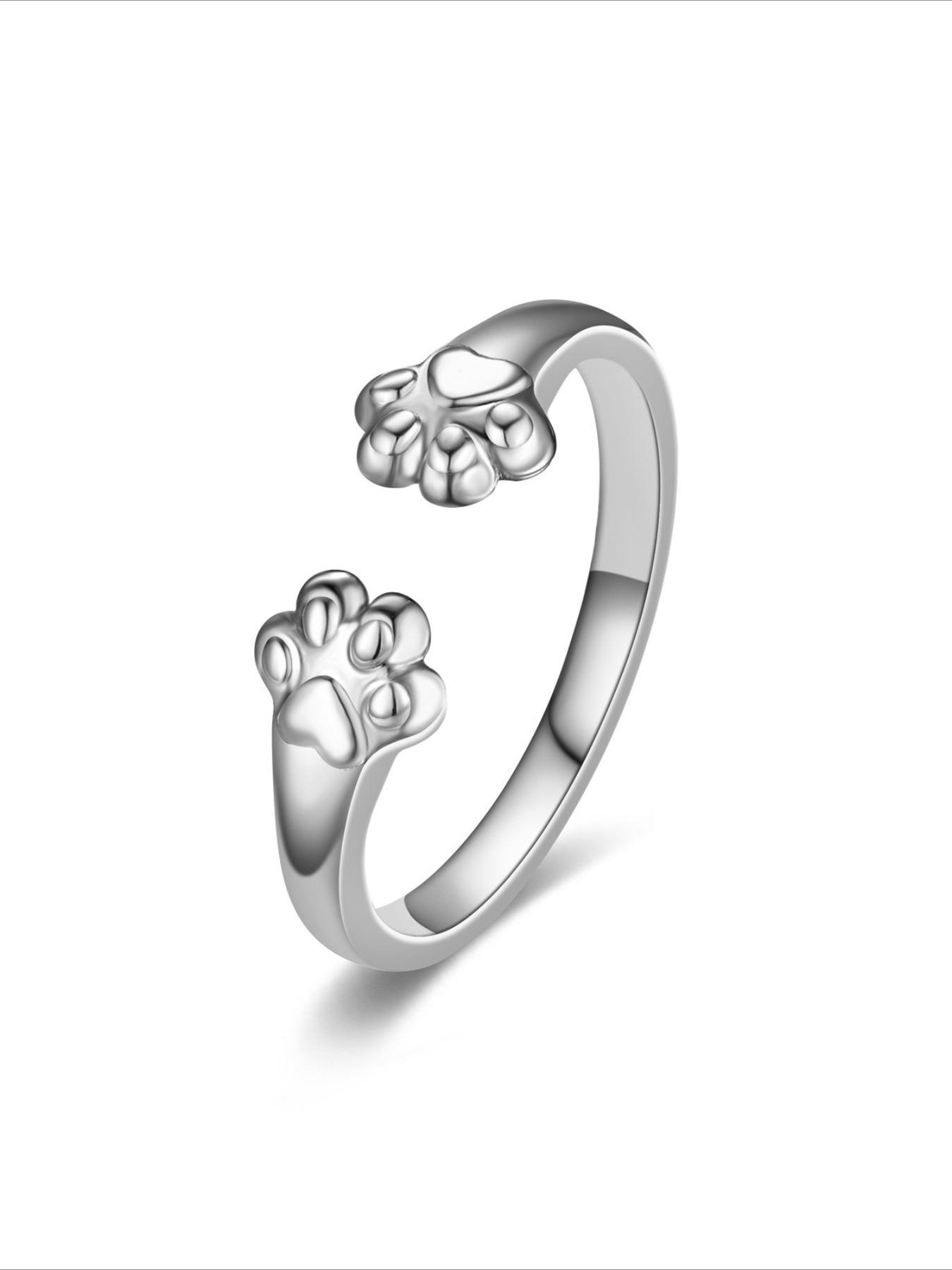 Fashionable and Cute Cat Paw Stainless Steel Non Fading Open Ring for Women, Simple and Casual Daily Commuting Versatile Ring
