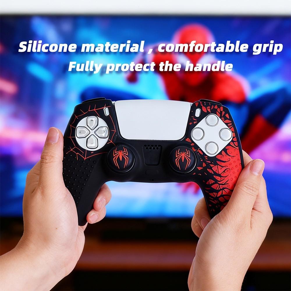 Ps5 Controller Protective Case, Anti-Drop Design, Spider Full Set with Two Joystick Caps + Stickers, Durable Ps5 Accessory