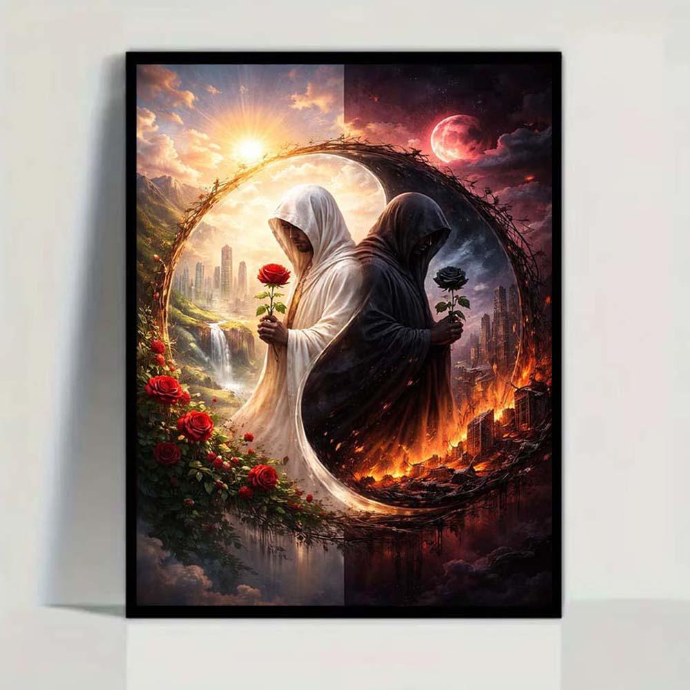 5D Diamond Painting Kit Full Round Drill Light, Dark, Rose DIY Mosaic Wall Art, Beginner Craft Kit (with Tools), Home Wall Decor Gift, Diamond Art Kit