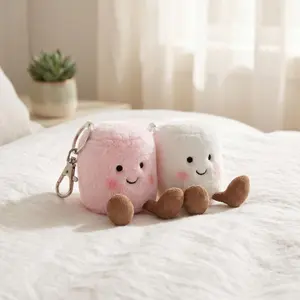 Cute Marshmallow Plush Keychain Set, Kawaii Fluffy Plushies Backpack Charm for Besties Couples, Soft Stuffed Toy Bag Pendant, Aesthetic Birthday Gift
