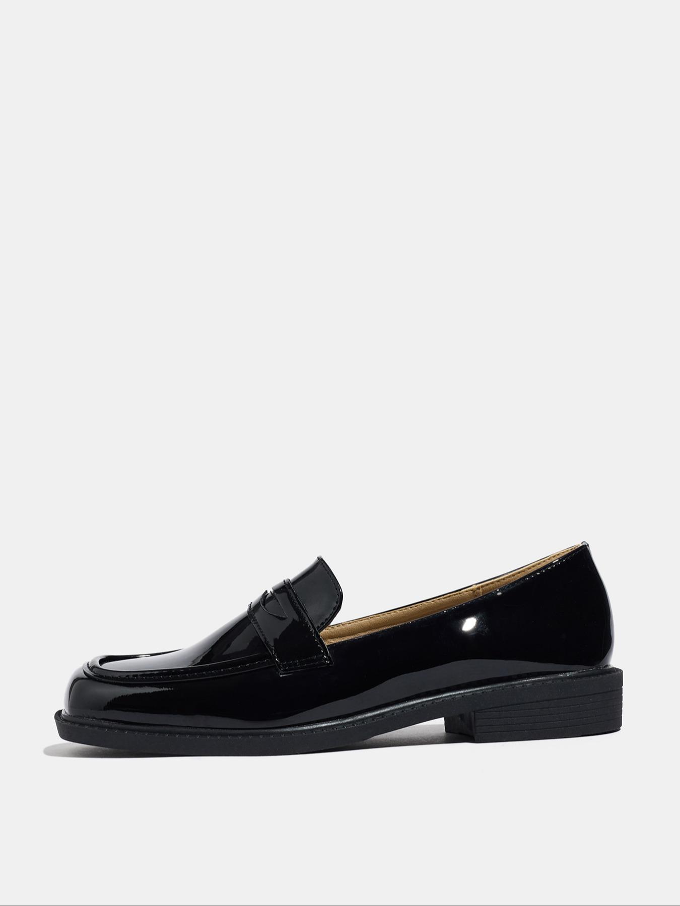 Women's Fashion PU Leather Loafers, Geometric Pattern Slip-On Shoes, Comfortable Mid Heel Fall & Winter Footwear