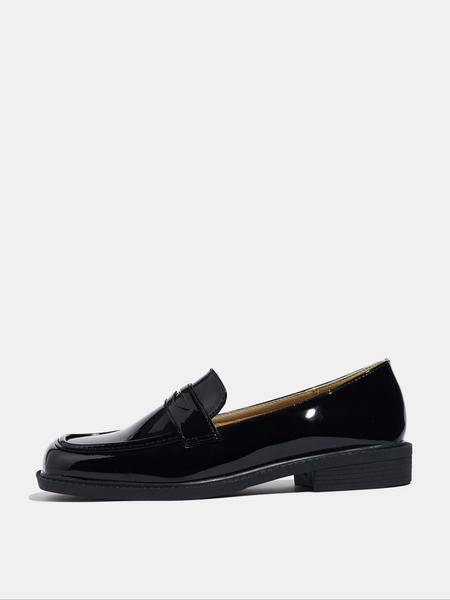 Women's Fashion PU Leather Loafers, Geometric Pattern Slip-On Shoes, Comfortable Mid Heel Fall & Winter Footwear