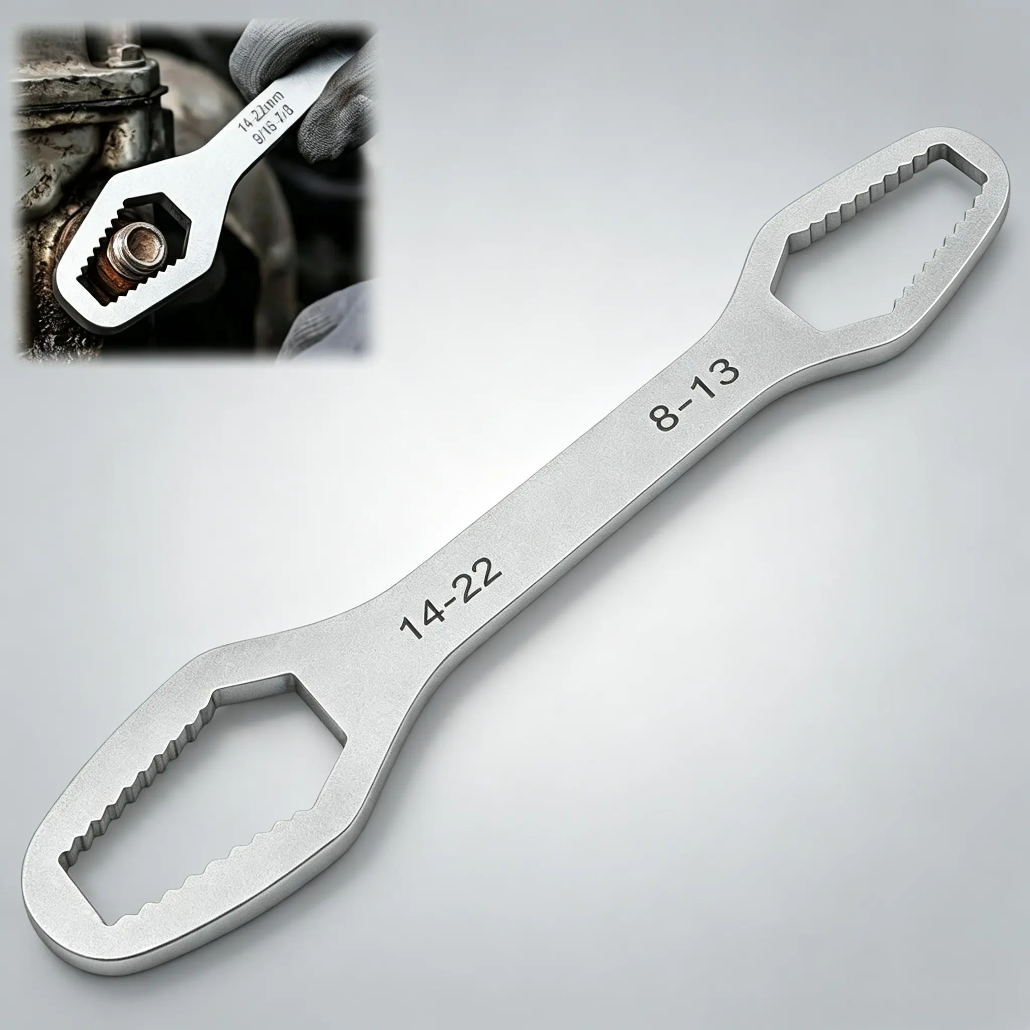 Universal Car Torx Wrench, 8-22mm Self-tightening Wrench, Double-head Torx Spanner, Non-Slip Multi-function Wrench for Most Nuts & Bolts Repair, Professional Car Assembly & Disassembly Tool