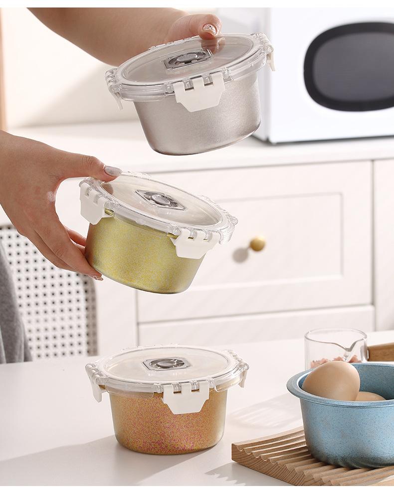 Food Grade Titanium Lunch Box, Round Meal Container with Lid, Leak-Proof Small Capacity, Home Refrigerator Storage, Kitchen Organizer