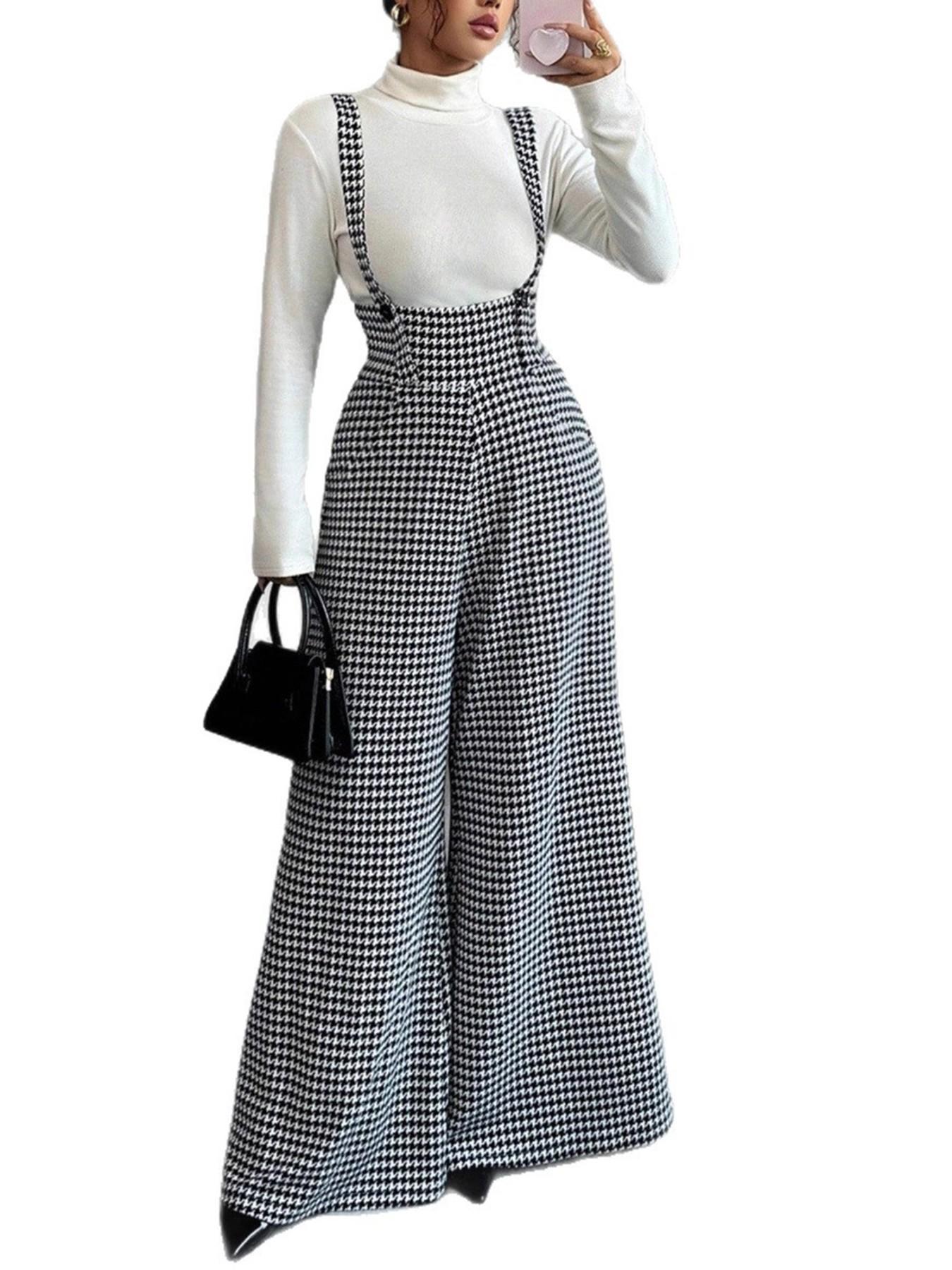 Women's Elegant Plaid Fitted Adjustable Buckle Belted Pants, Stylish Ladies' Everyday Casual Wear, Comfortable and Trendy Design