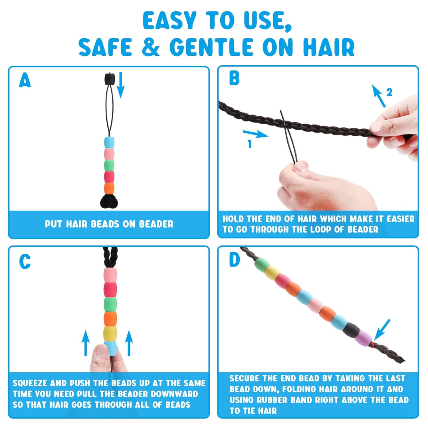 50 Big Hair Beads for Girls, Diameter 9mm Colorful Soft Rubber Hair Beads for Braids for Daughter Women, 2 Plastic Quick Beaders for Hair Braids, 50 Elastic Rubber Bands 50 Big Hair Beads for Girls, Diameter 9mm Colorful Soft Rubber Hair Beads for Braids for Daughter Women, 2 Plastic Quick Beaders for Hair Braids, 50 Elastic Rubber Bands