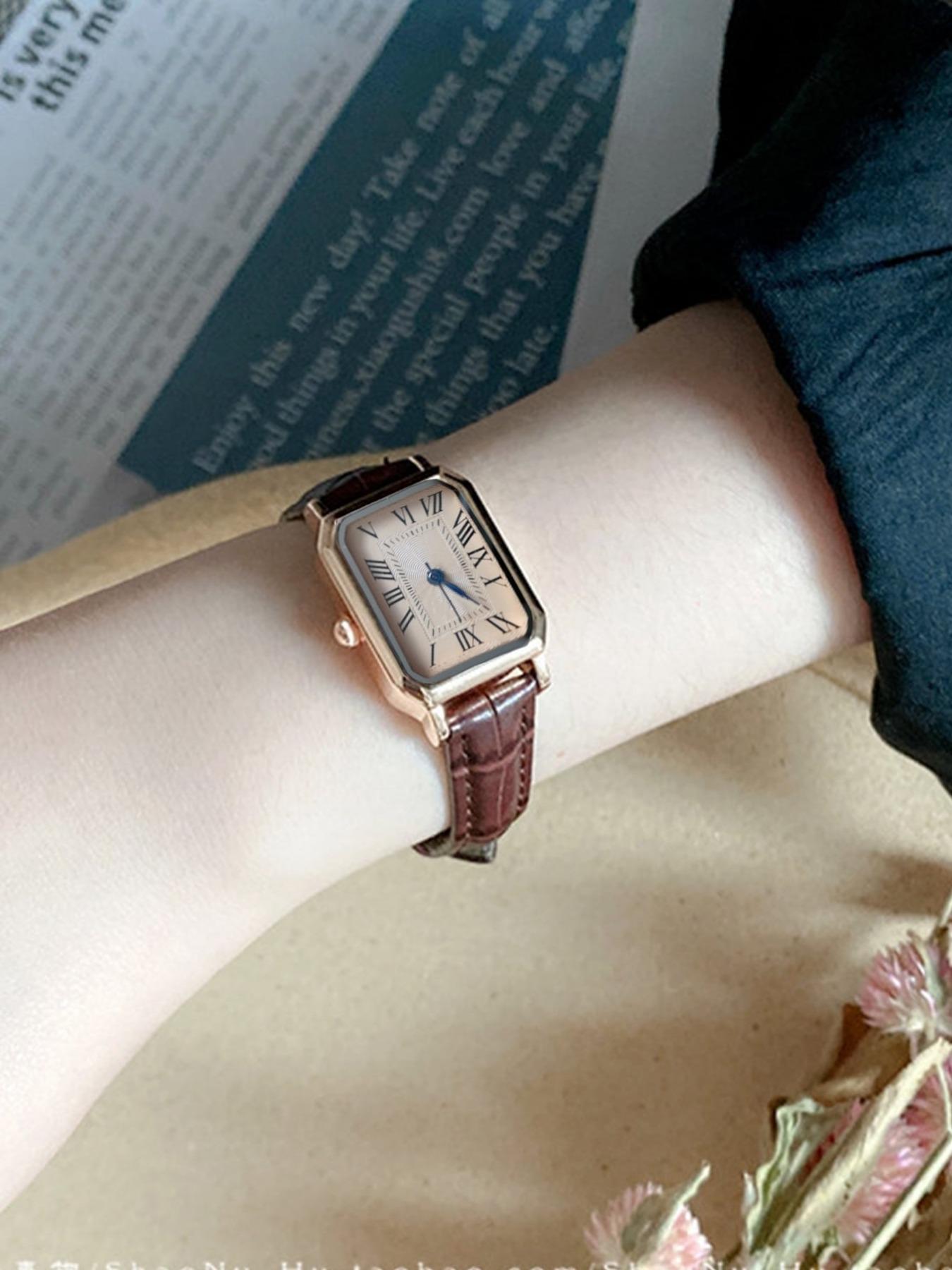 1 Piece Retro Rectangle Dial Analog Quartz Watch With Adjustable Buckle Without Box, Ladies Anniversary Birthday Gift