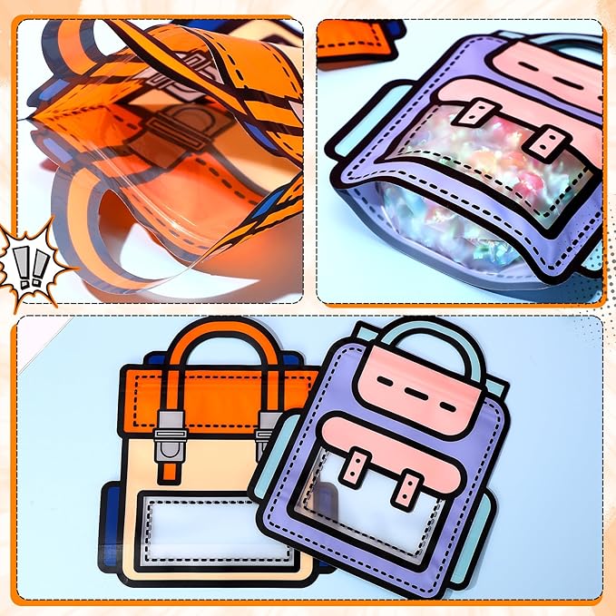 40/100 Pcs Back to School Cartoon Backpack Goodies Bags Snack Bags Candy Bags Plastic Gift Bags with Handle Transparent Window Treat Bags for Teacher Student Women,School Classroom Supplies,Birthday Party kindergarten Vibrant Orange Celebrations Gift