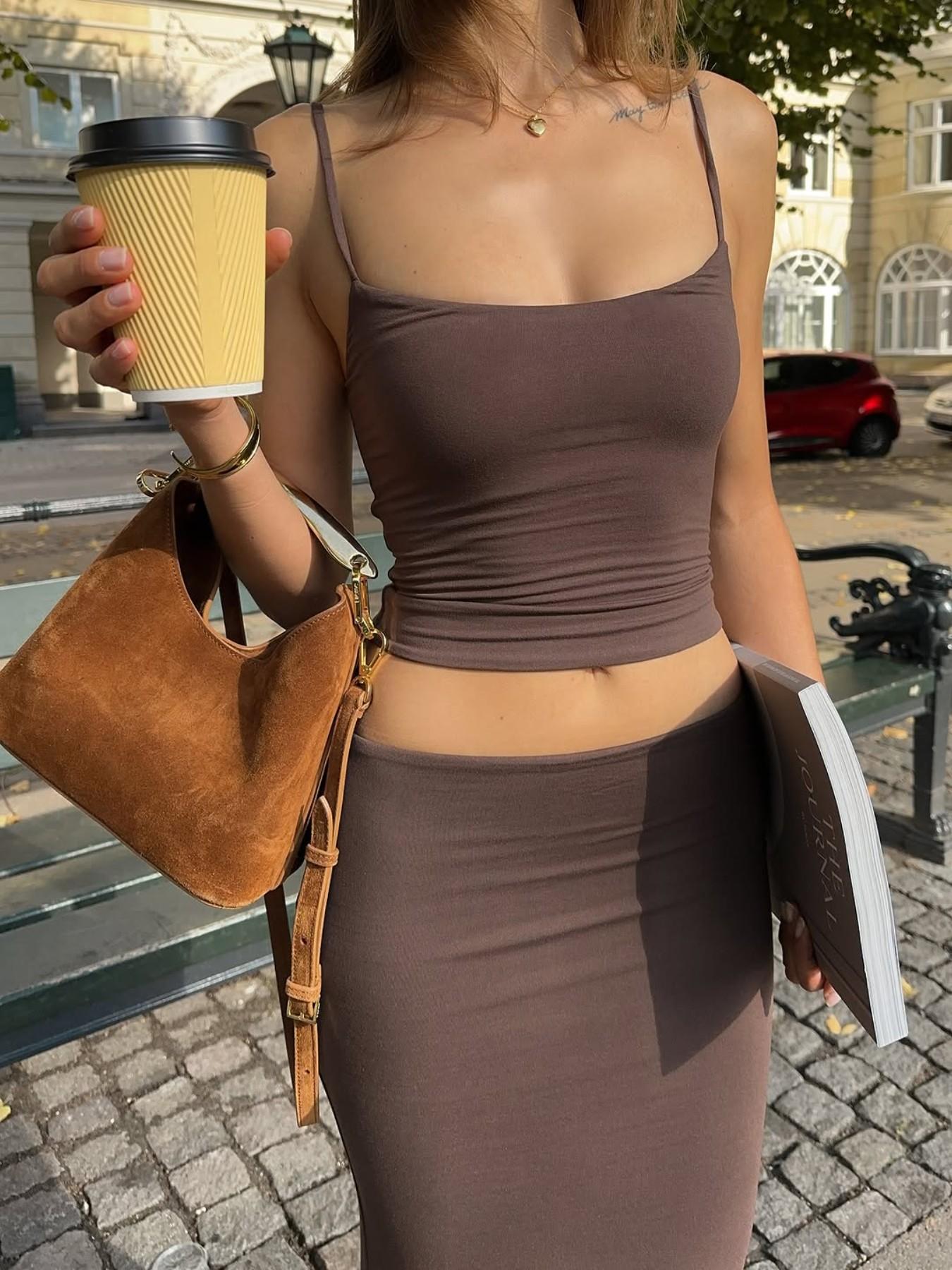 New Women's Two-Piece Set Halter Top + High Split Skirt, Elegant Office Commute, Daily Wear