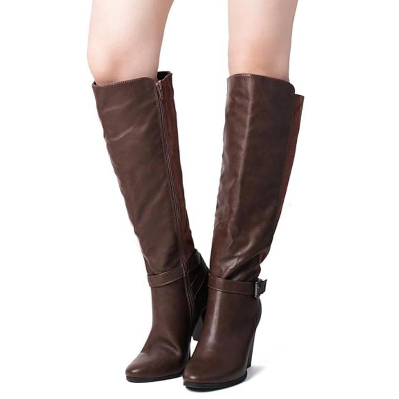 Women's Heeled Knee High Boots Zip Up High Chunky Heeled Boots