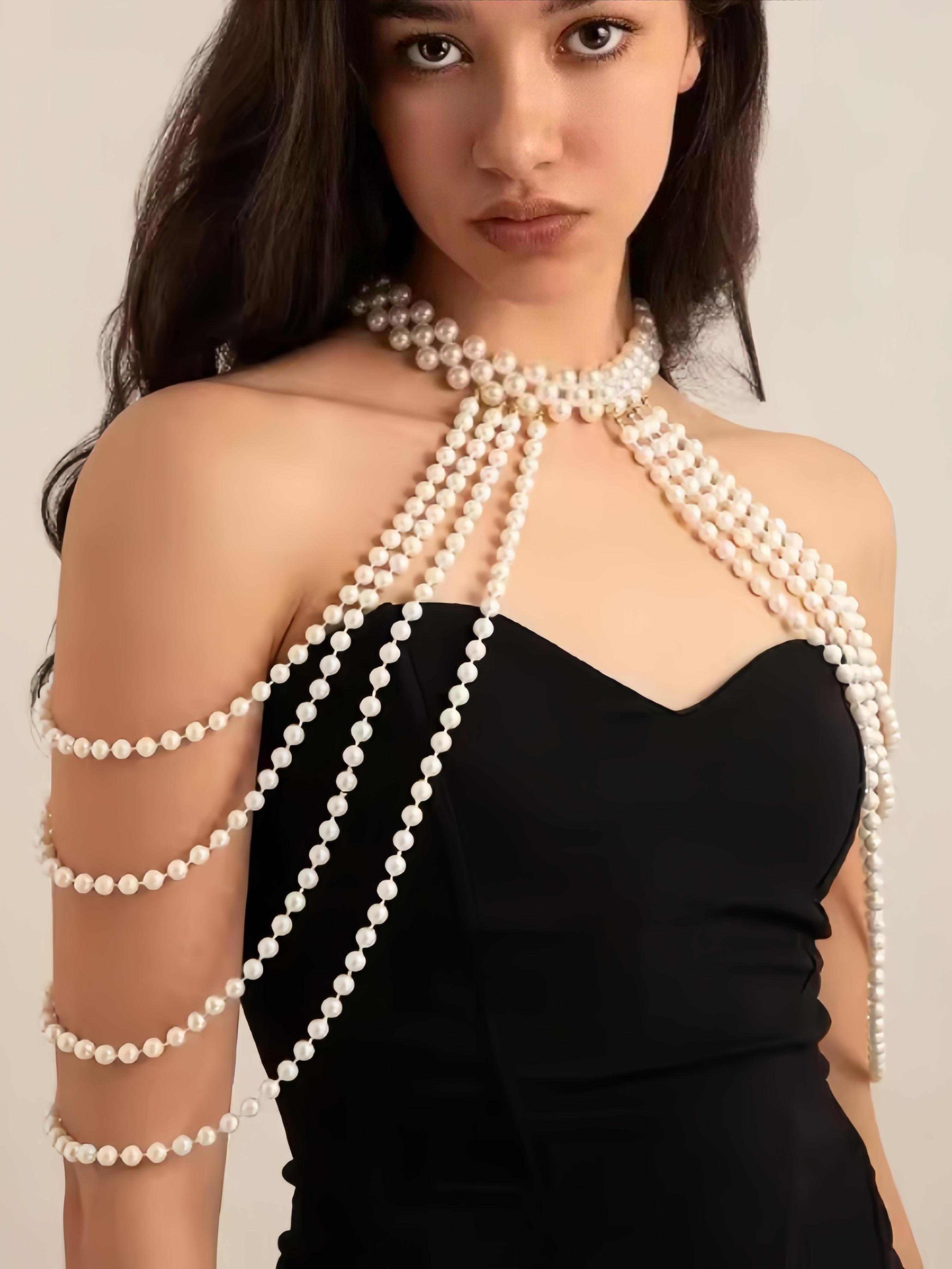 Bridal Tassel Imitation Pearl Shoulder Chain Necklace, Elegant Shawl Wedding Jewelry, Women's Accessory, New 2026 Design