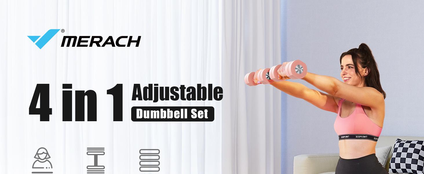 MERACH Adjustable Dumbbell Set, 4 in 1 Free Weights Dumbbells Each 2.2-8.8LBS Hand Weights for Women Soft Rubber Handle for Home Gym Exercise Training