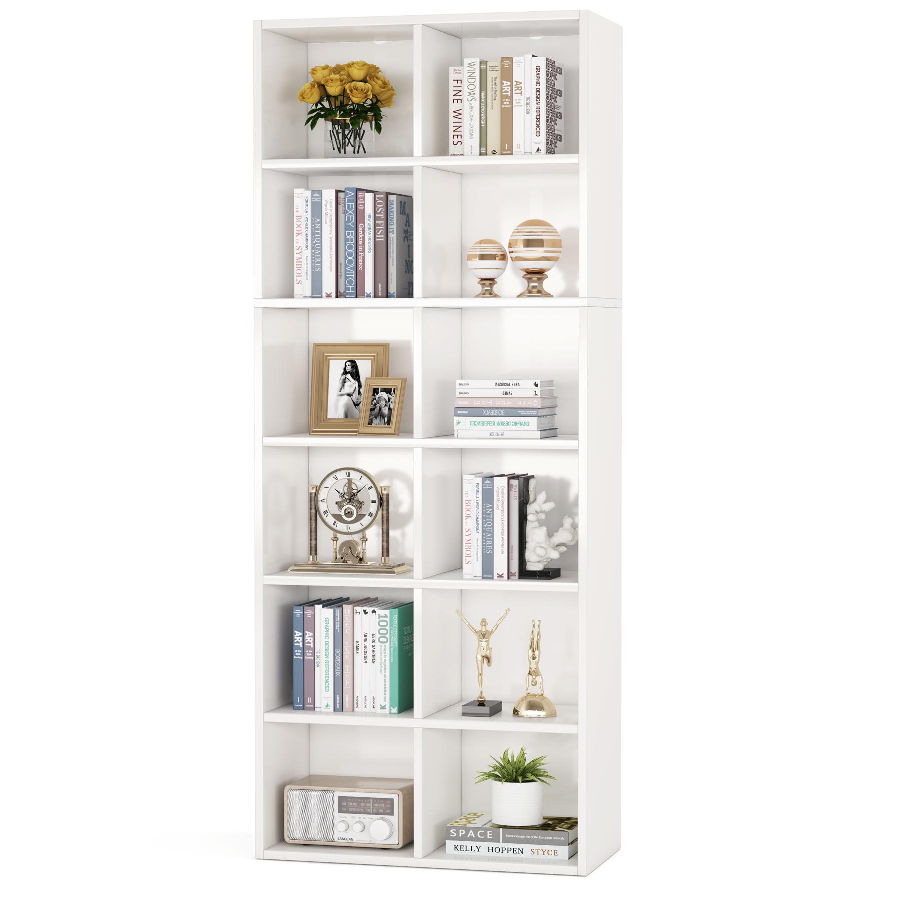 LITTLE TREE 71.65 Inch Tall Narrow Bookcase Bookshelf, White Modern Bookcase with 12 Cube Storage for Home Office, Vertical or Horizontal LITTLE TREE 71.65 Inch Tall Narrow Bookcase Bookshelf, White Modern Bookcase with 12 Cube Storage for Home Office, Vertical or Horizontal