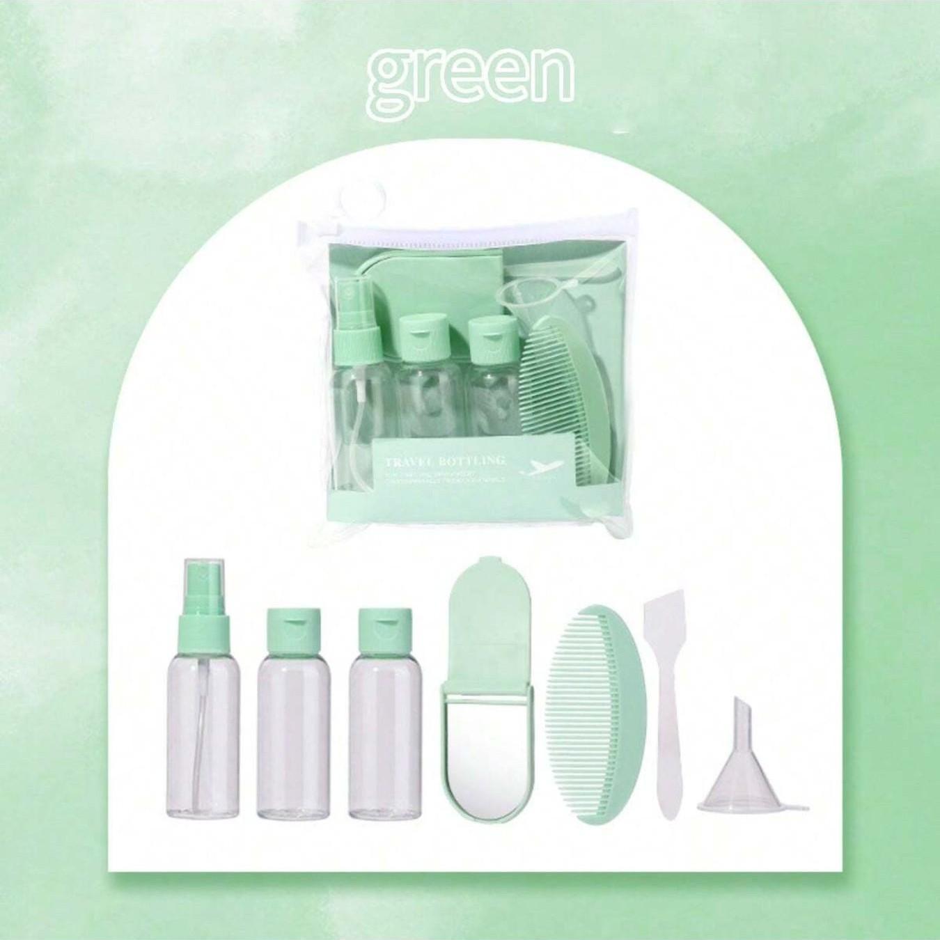 7-Piece Travel Essentials Set, Includes Empty Bottles & Spray Bottle, Portable Makeup Mirror & Comb Kit, Ideal for Trips, Travel Containers