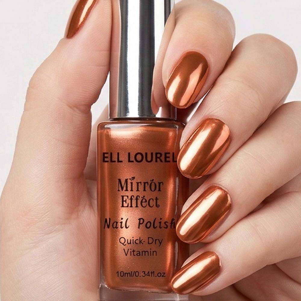 ELL LOUREL Mirror Effect Nail Polish, 10ml Copper Orange Quick-Dry Keratin-Infused Nail Varnish, Alcohol-Free, Long-Lasting High Gloss, Top Coat Required for Ultimate Mirror Shine, Ideal for Parties, Holidays & Special Occasions, Perfect Nail Gift, 0.34fl