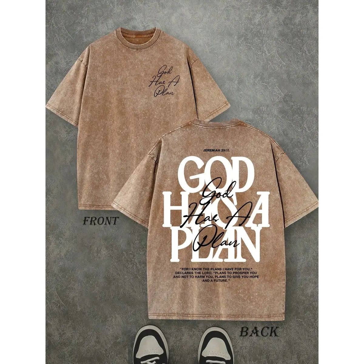 "God Has a Plan" Vintage 100% Cotton Graphic T-Shirt, 230 GSM Washed Cotton Double-Sided Print Tee, Unisex Relaxed Drop Shoulder Streetwear Shirt novelty teacher