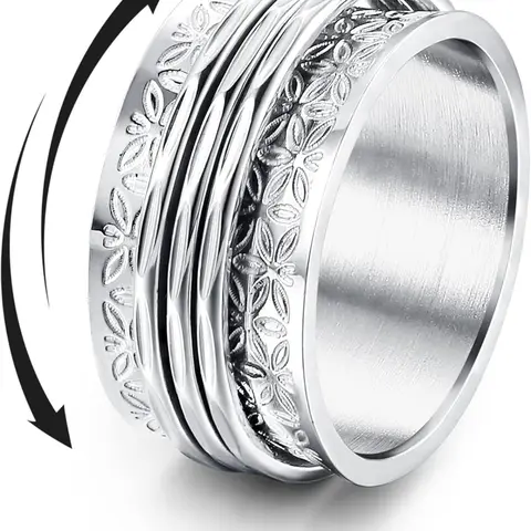 Stainless Steel Spinner Rings Fidget Band Rings Moon Star Flower Butterfly Boho Style Metal Rings Anxiety Relief Jewelry Anxiety Stress Relief Rings for Women Men