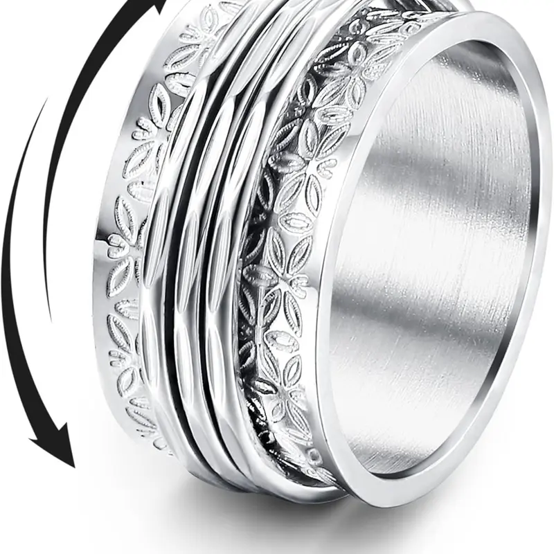 Stainless Steel Spinner Rings Fidget Band Rings Moon Star Flower Butterfly Boho Style Metal Rings Anxiety Relief Jewelry Anxiety Stress Relief Rings for Women Men