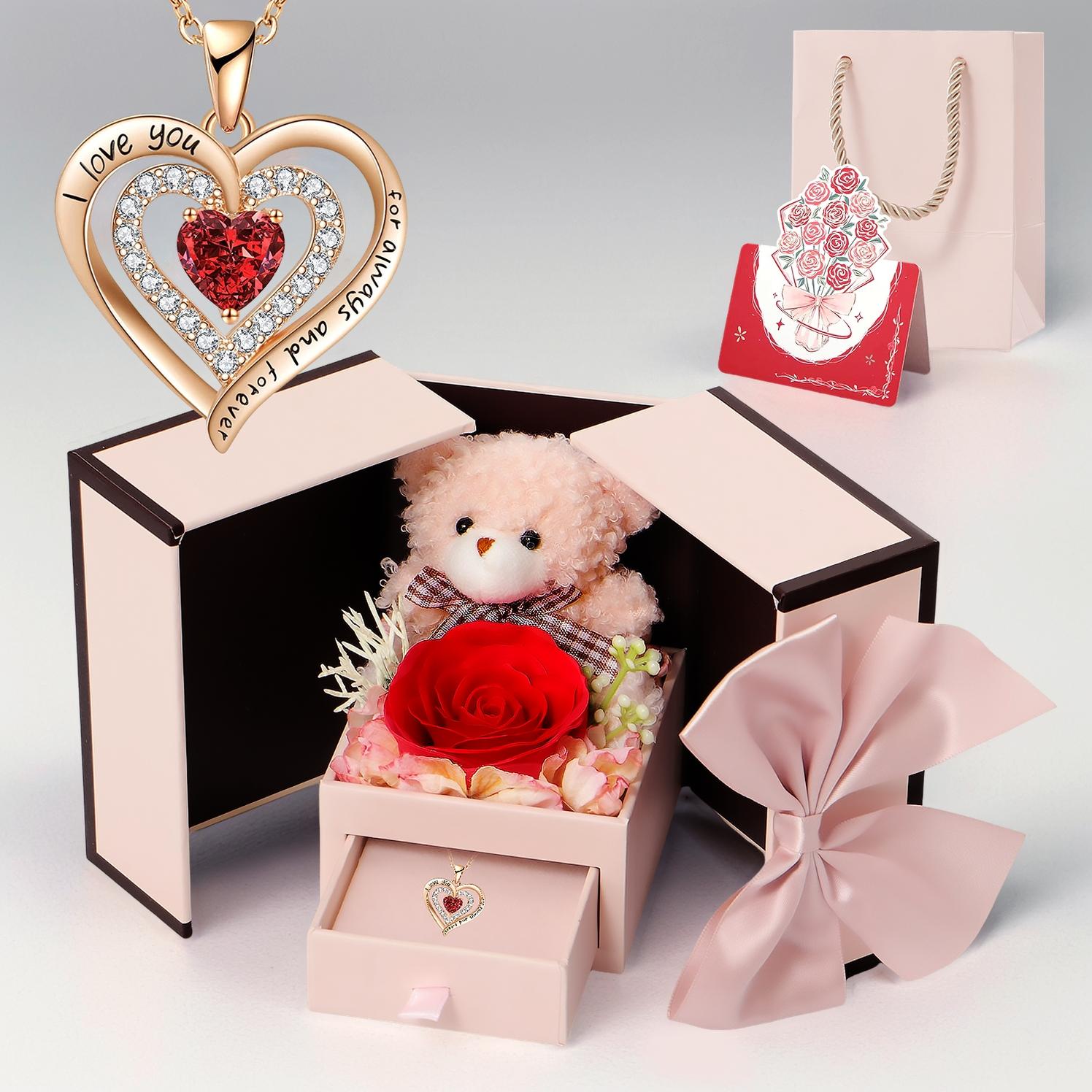 Valentine's Day Rose Box I Love You Necklace Pendant Soap Flower Gift Set, Mother's Day Jewelry, Birthday Present, Anniversary Gift, Themed Gift Box