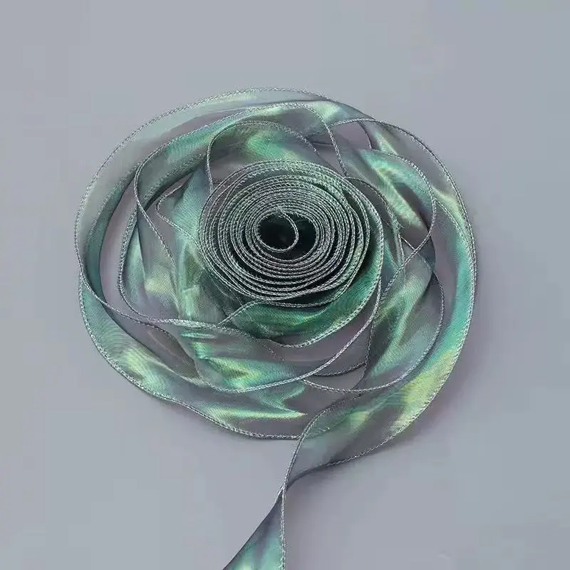 [Shining Aurora Mermaid Ribbon] 1 Roll Multi-Colored Mixed Shining Aurora Mermaid Ribbon | 2 Inches Wide, 8 Yards Roll, Handmade Lace for DIY Projects, Hair Accessories, Cake Decoration，Bow Hair Accessories, Mushroom Light Decoration Eid Al-Adha Mubarak