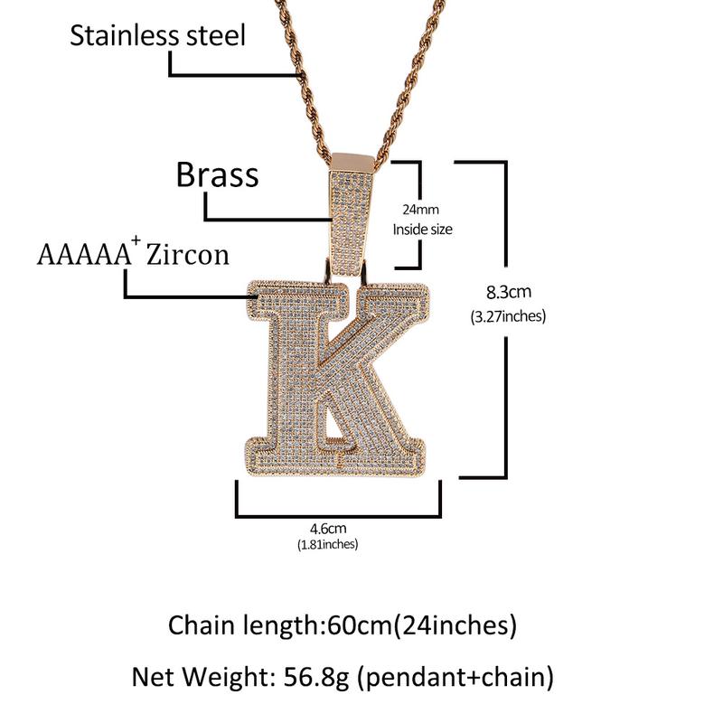 [Buy One Get Free Necklace] Delzzad 18K Gold-Plated Hip Hop Large Letter Zirconia Alphbet Pendant Birthday Anniversary Mother's Day Christmas Gifts for Men Women