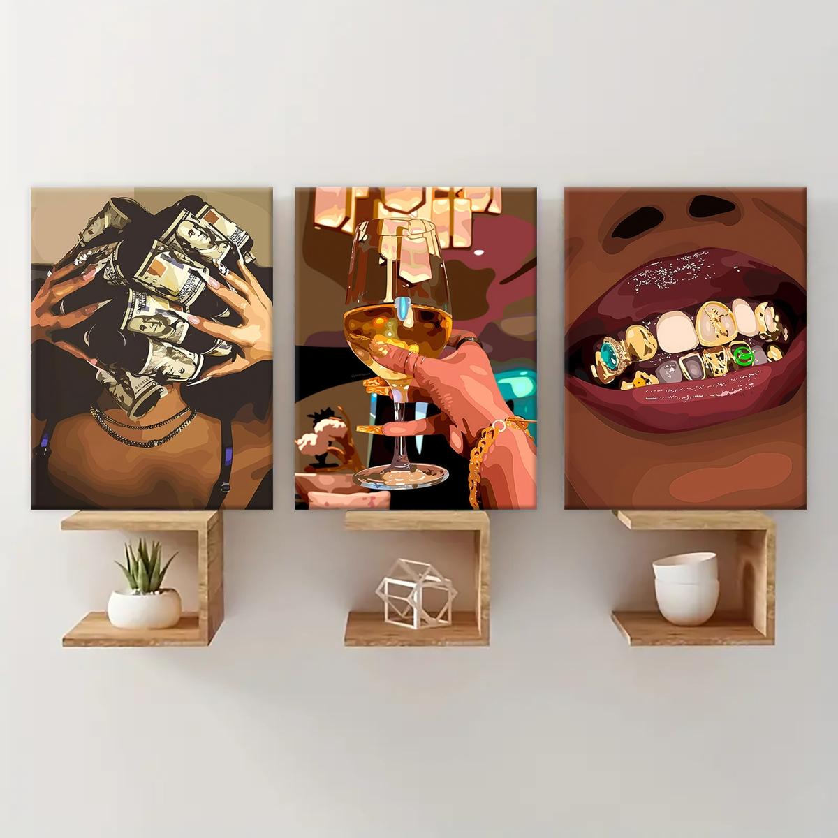 3 count wooden frame canvas, luxury female figure poster, Fashion female decorative art, exquisite mural, fashion bedroom decoration, Modern home Decoration, living room and corridor wall Decoration, HD, waterproof, art