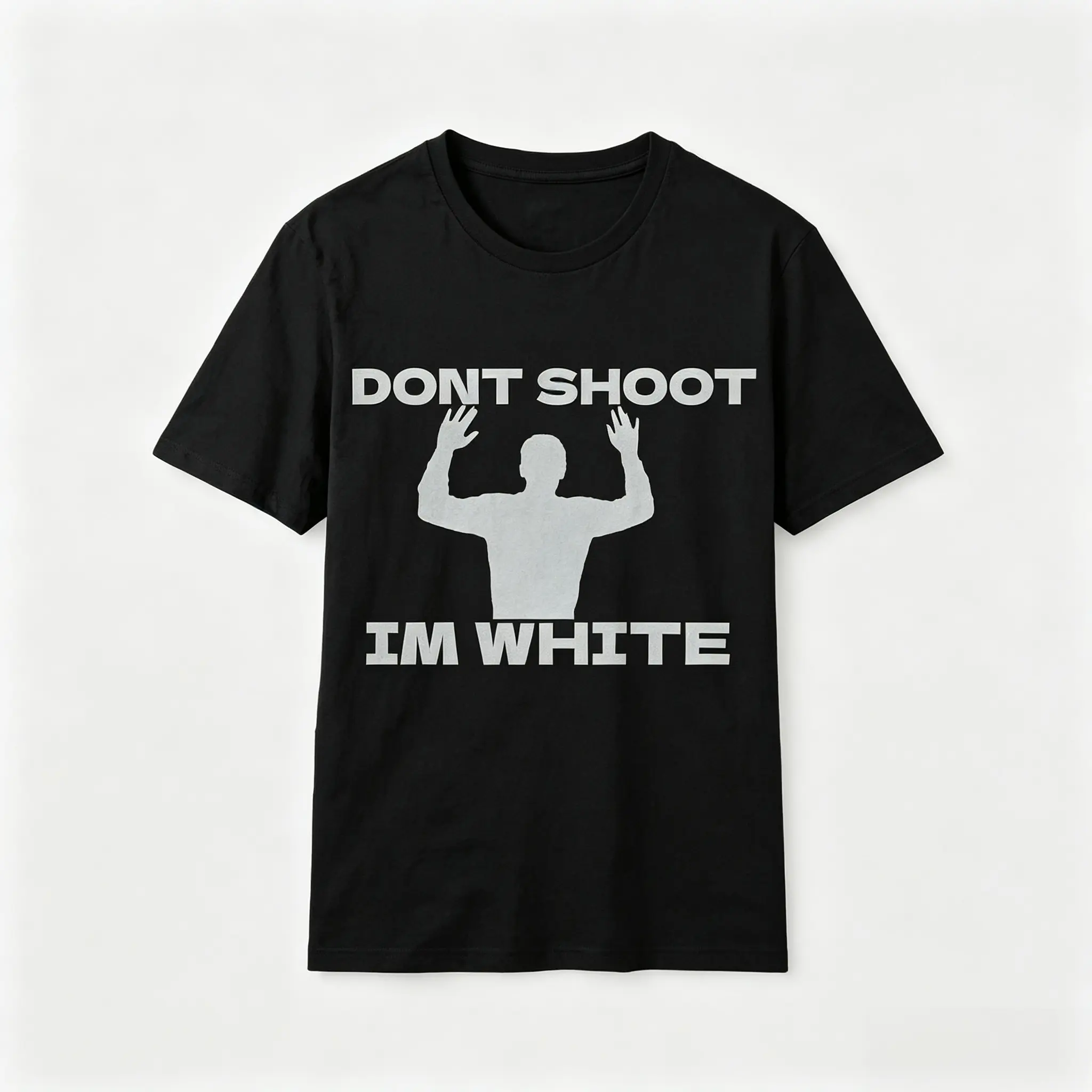 Funny Rude Humor T-Shirt - "Don't Shoot I'm White" Graphic Tee for Bold Comedy I Edgy, Provocative Statement Shirt for Laughs Cotton Menswear