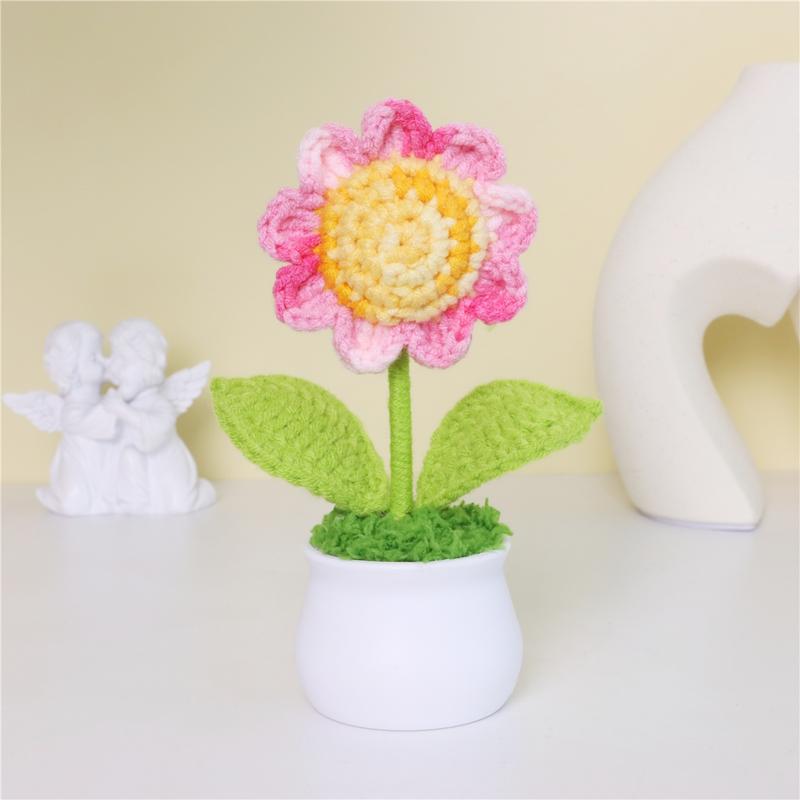 Sunflower Design Crochet Flower Potted Plant, 3 Counts/set Cute, Home Decor Supplies for Living Room Bedroom Office, Decoration Items Indoor Flower