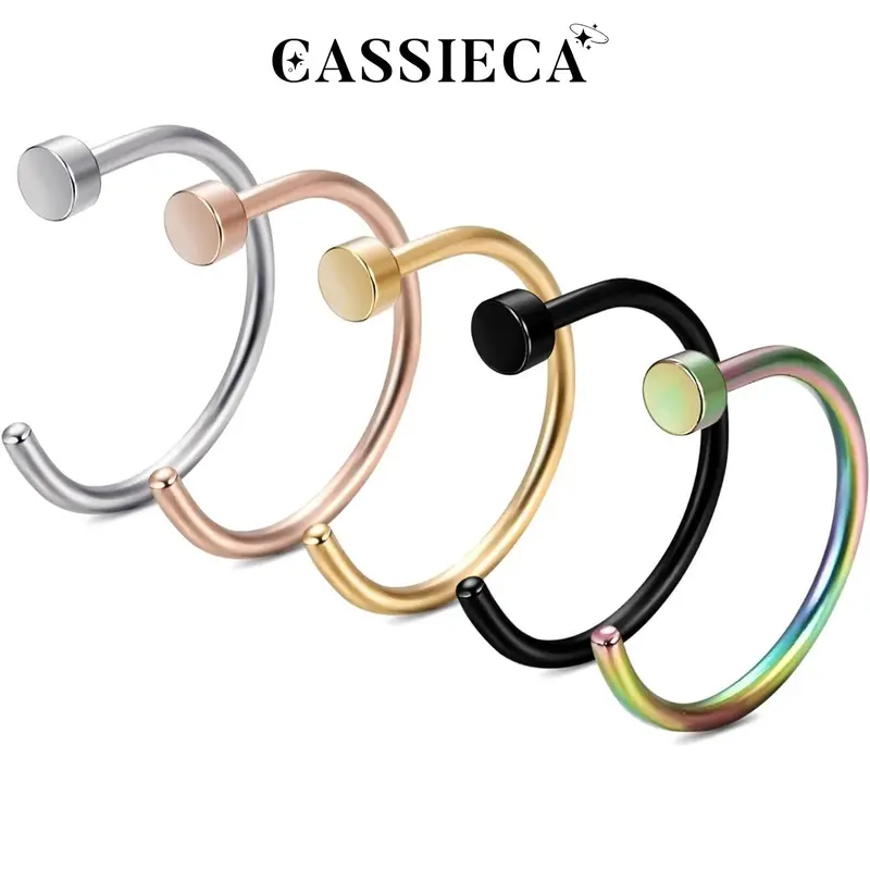 CASSIECA 18G 22G 5Count Stainless Steel Spiral Nose Ring Hoop, Women's Body Jewelry Sohochic