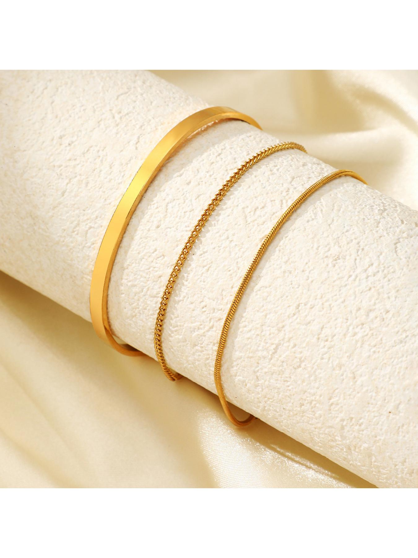 New style fashionable stackable cuff stainless steel bracelet - 3-piece layered bracelet snake-shaped box chain Cuban chain bracelet set