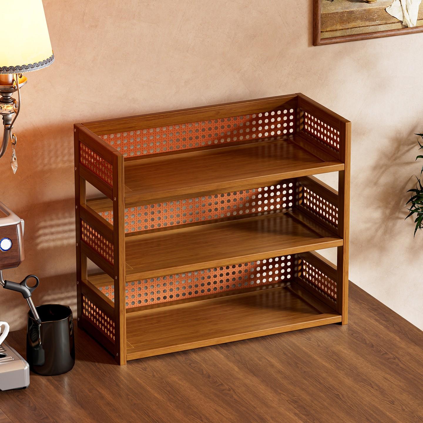 Multi-Layer Storage Rack, Kitchen Spice Rack, Desktop Organizer, Bamboo Office Desk Holder, Independent Display Stand, Display Shelf, Suitable for Office, Dormitory, Home