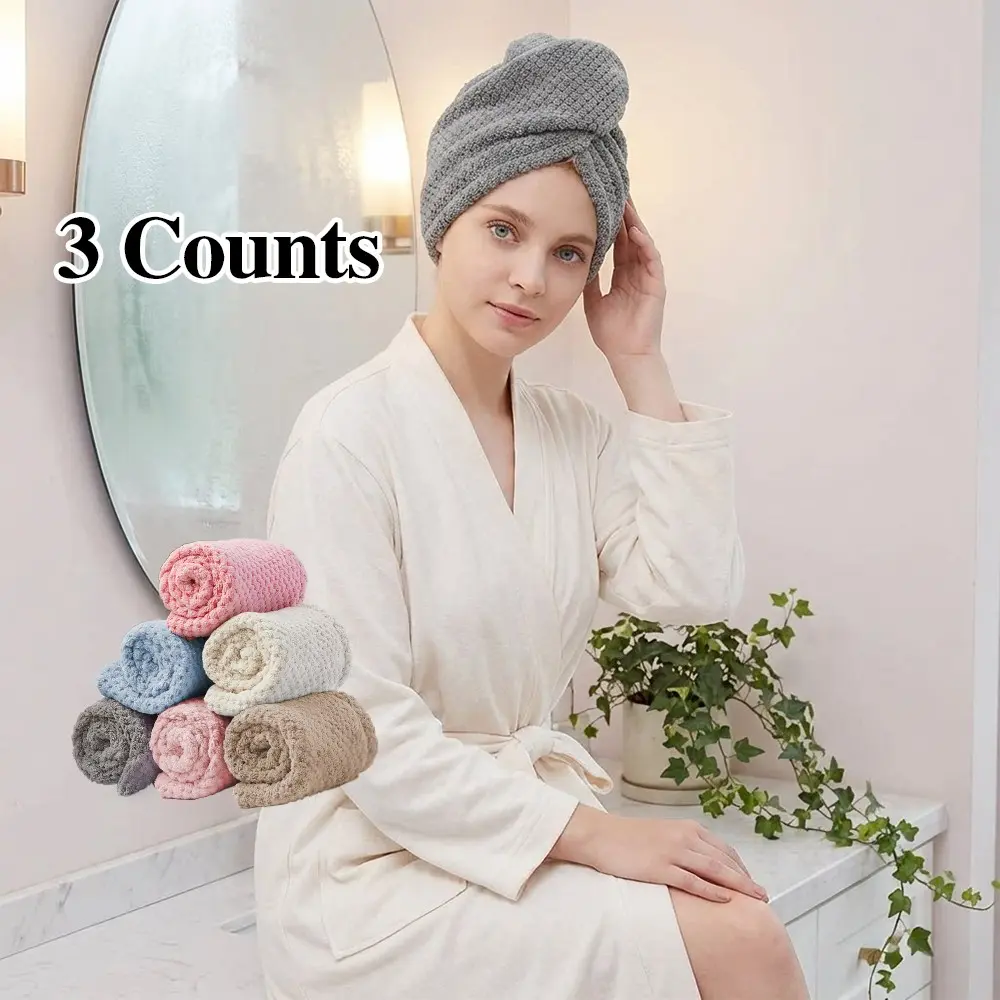 Pineapple Grid Pattern Hair Drying Towel, 1 Set Soft Highly Absorbent Hair Towel Wrap/Bath Towel/Bath Skirt, Hair Drying Cap for Women & Men, Hair Towel Caps