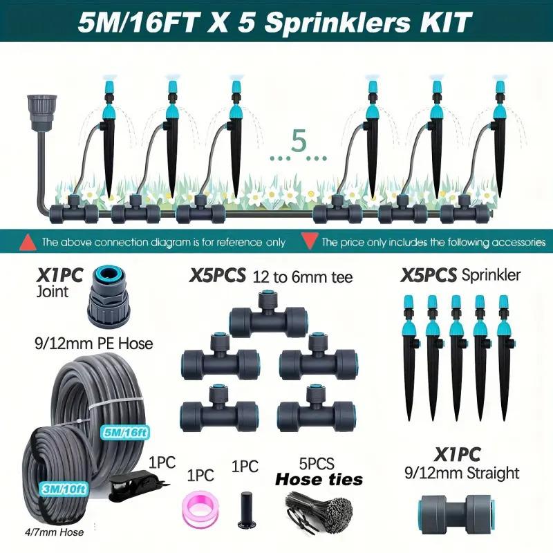 New 66ft-16ft Drip Irrigation Sprinkler Set, Garden Automatic Watering System, Pe Soft Tube Adjustable Mist Spray Nozzle Kit