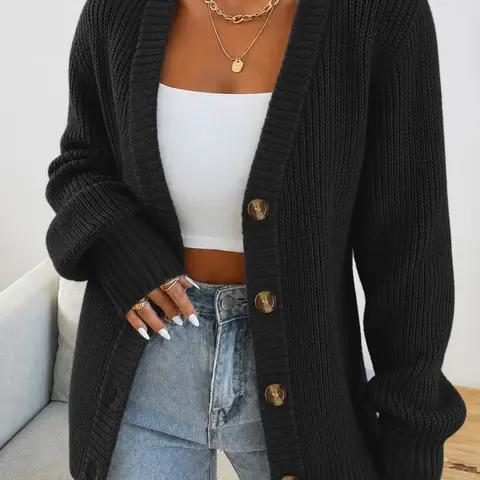 New Arrival Women's Long Sleeve Cardigan, Button Front Knit Outerwear for Daily Wear, Soft and Comfortable Knitwear
