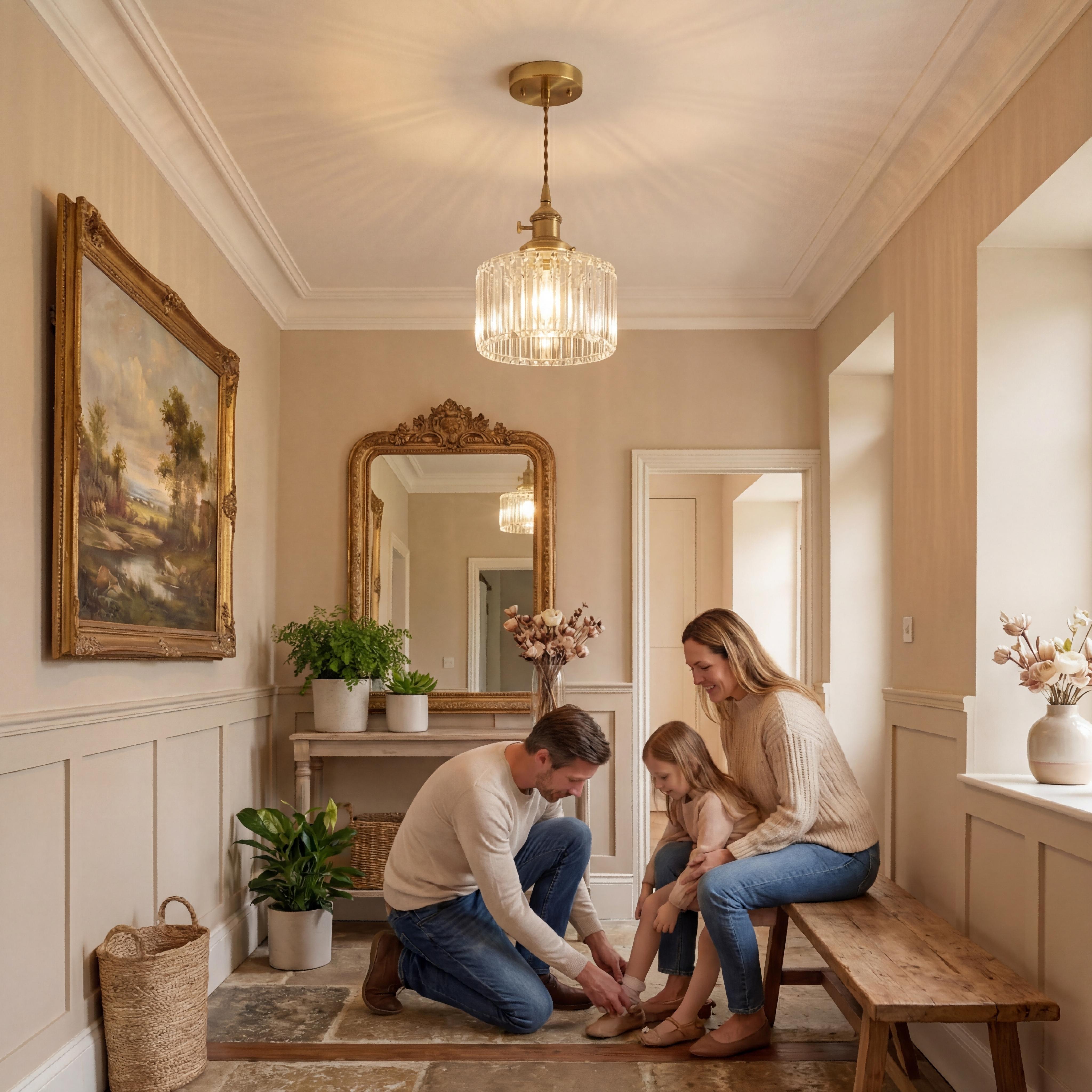 1pc Crystal Chandelier, Modern Adjustable Height Hanging Bedside Lamp, Farmhouse Glass Shade, Suitable for Dining Room Bedroom Kitchen Bar(E27x1 Base, Not Included)