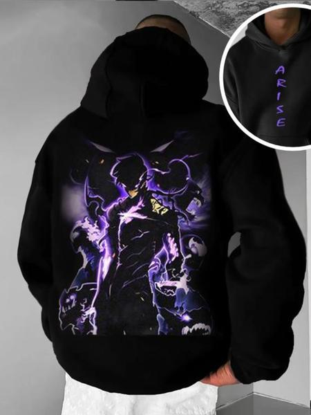 Solo Leveling Anime Hoodie Unisex, Vintage Print, Oversized Washed Design, Casual Fitted Woven Fabric, Fall & Winter Fashion Gift