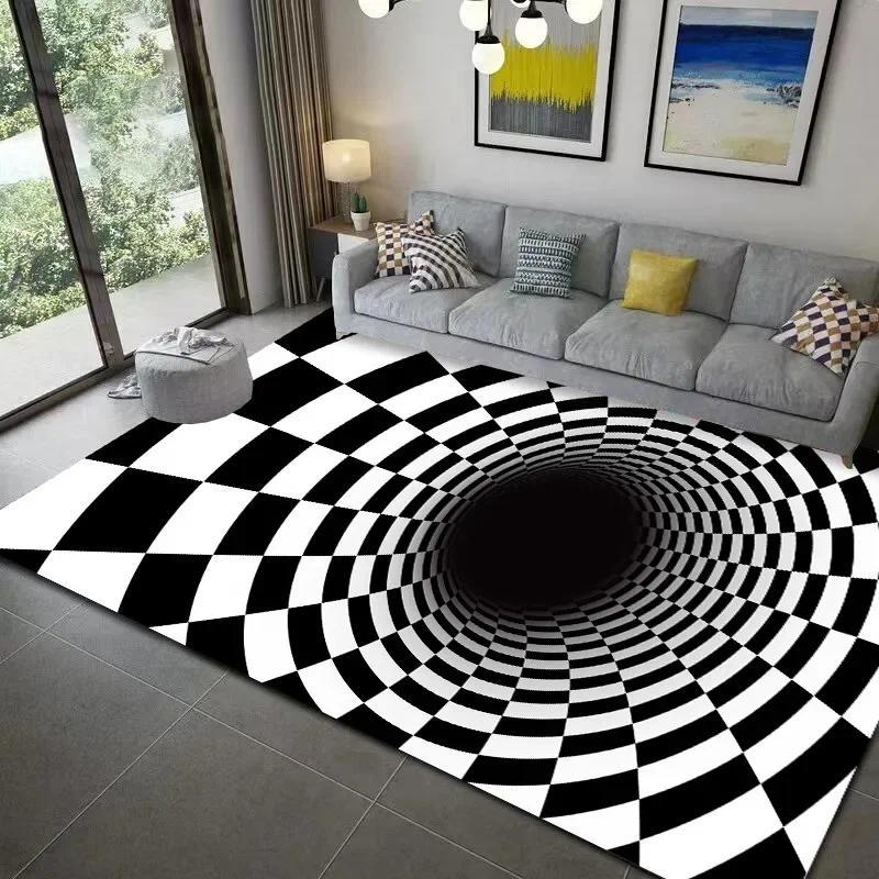 2D Vortex Skull Checkerboard Flannel Area Rug - 2D Illusion Red Eyes Skeleton Print Soft Mat for Living Room, Non-Slip Gothic Home Decor #2DSkullRug #CheckerboardVortexMat #GothicHomeDecor #2DIllusionCarpet #NonSlipFlannelRug