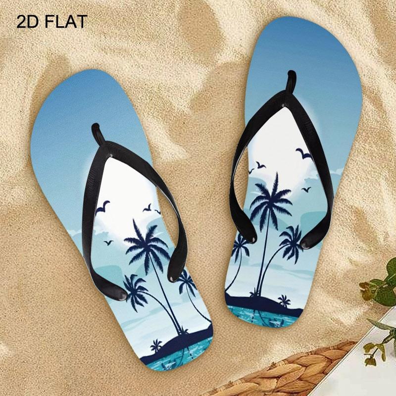 Women'S Flip Flops, Tropical Style, Multiple Colors & Sizes Available, Comfortable & Lightweight, Perfect for Beach, Vacation & Casual Wear, Stylish Design with Palm Tree & Ocean Elements, Women Shoes