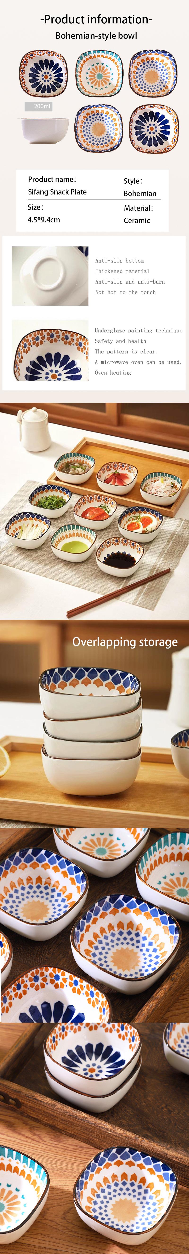 6 Pcs Bohemian-Style Small Ceramic Bowls for Dipping Sauce, Seasonings, Soups, Salads, Cereal, Ice Cream Porcelain Dinnerware, Microwave and Washed Safe