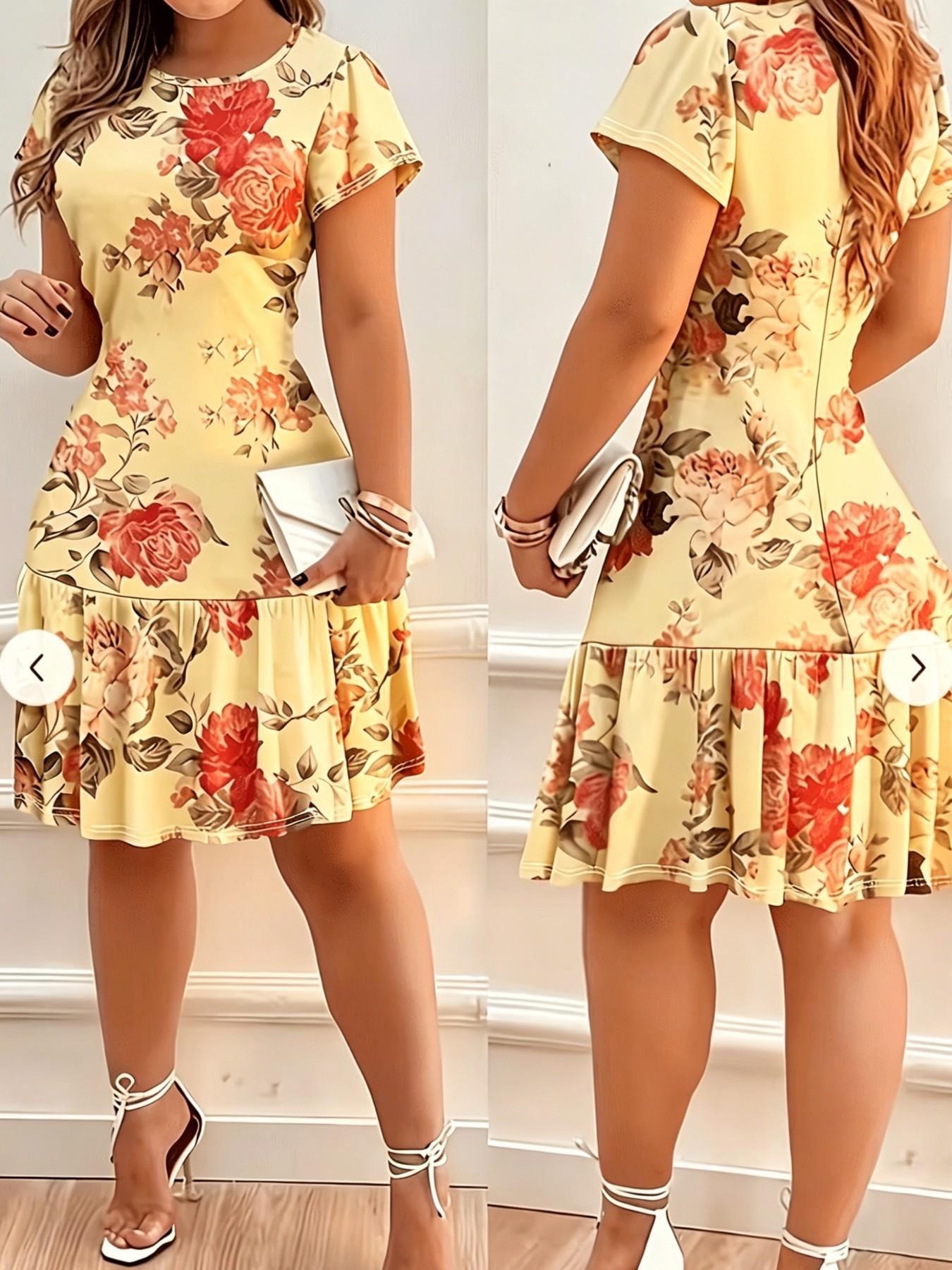 Summer Women's Casual Full Print High Elasticity Dress, Comfortable and Stylish, Perfect for Daily Wear, Trendy and Versatile Design