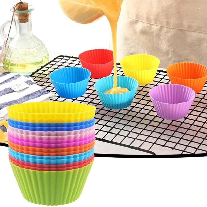 24Pcs,Premium Silicone Cupcake Backing Cups, 2.8 Inches Reusable Muffin Molds for Cakes Pastries 6 Rainbow Colors BPA Free Non Stick Food Grade