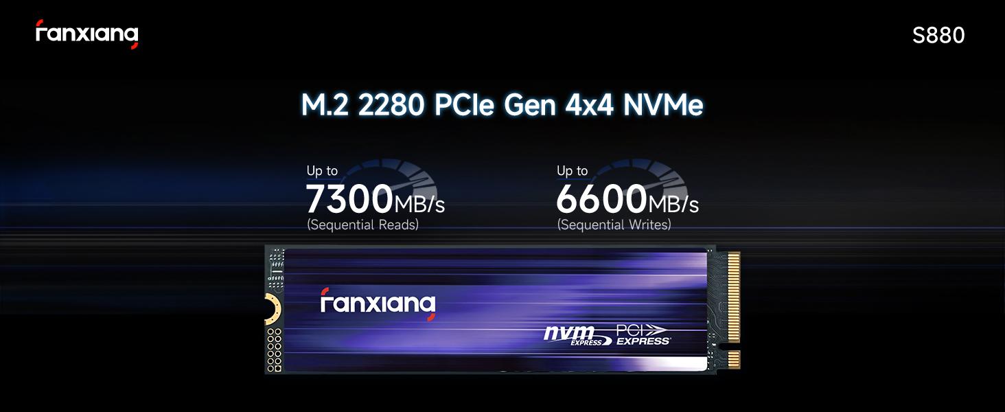 FANXIANG S880 1TB NVMe SSD, PCIe 4.0 M.2 2280 for PS5/Gaming/Computing, Internal Solid State Drive, Sequential Read/Write Speeds Up to 7300/7100MB/s