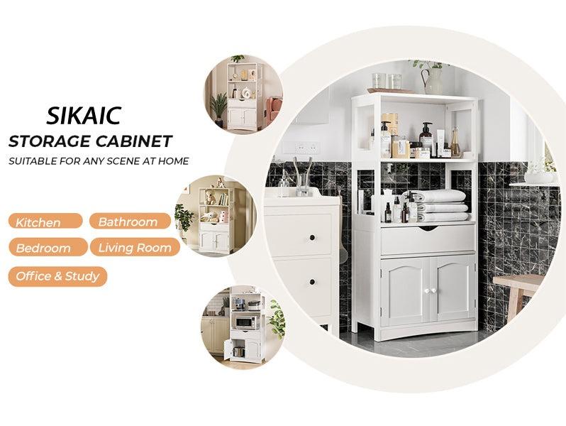 Sikaic Multifunctional Storage Cabinet with Microwave Space Drawer White