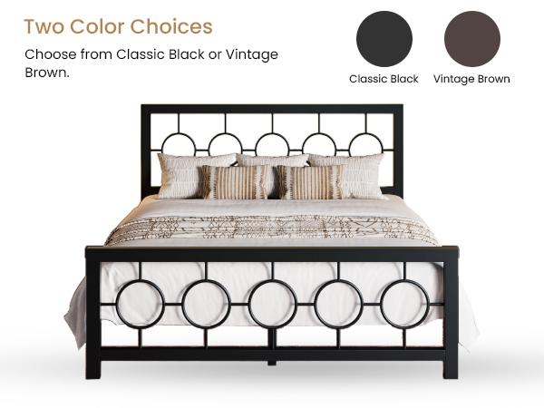 SHA CERLIN Twin/Full/Queen/King Size Metal Bed Frame with Vintage Circular Design Headboard and Footboard【Frame Only No Mattress】No Box Spring Required,Noise-Free,Black/Brown#ChristmasGifts#TikTokShopBlackFriday