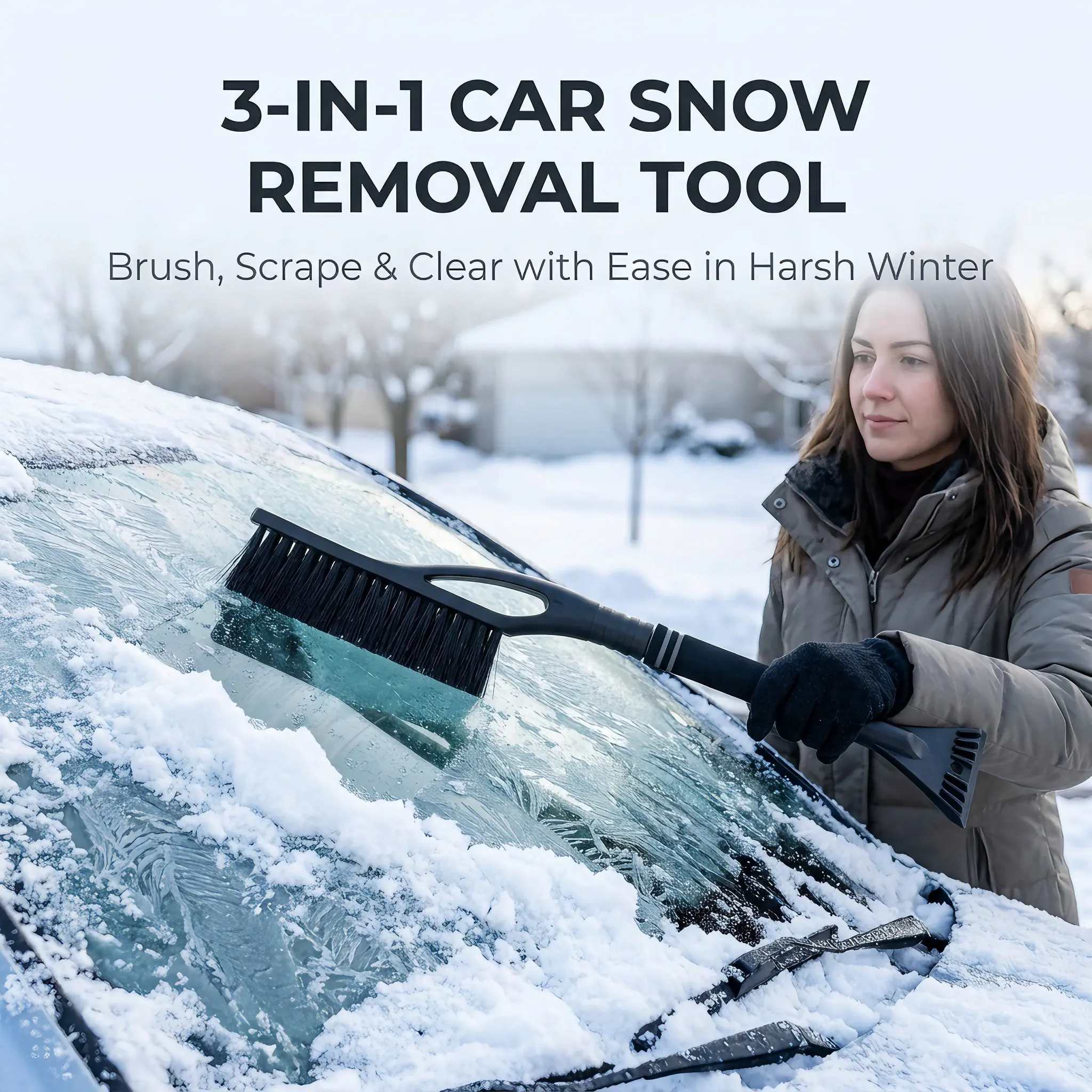 3 in 1 Car Snow Brush Ice Scraper, Extendable Snow Shovel with Detachable Brush, Windshield Scraper for Winter, Non-Scratch Car Snow Removal Tool, Snow Cleaner for Car