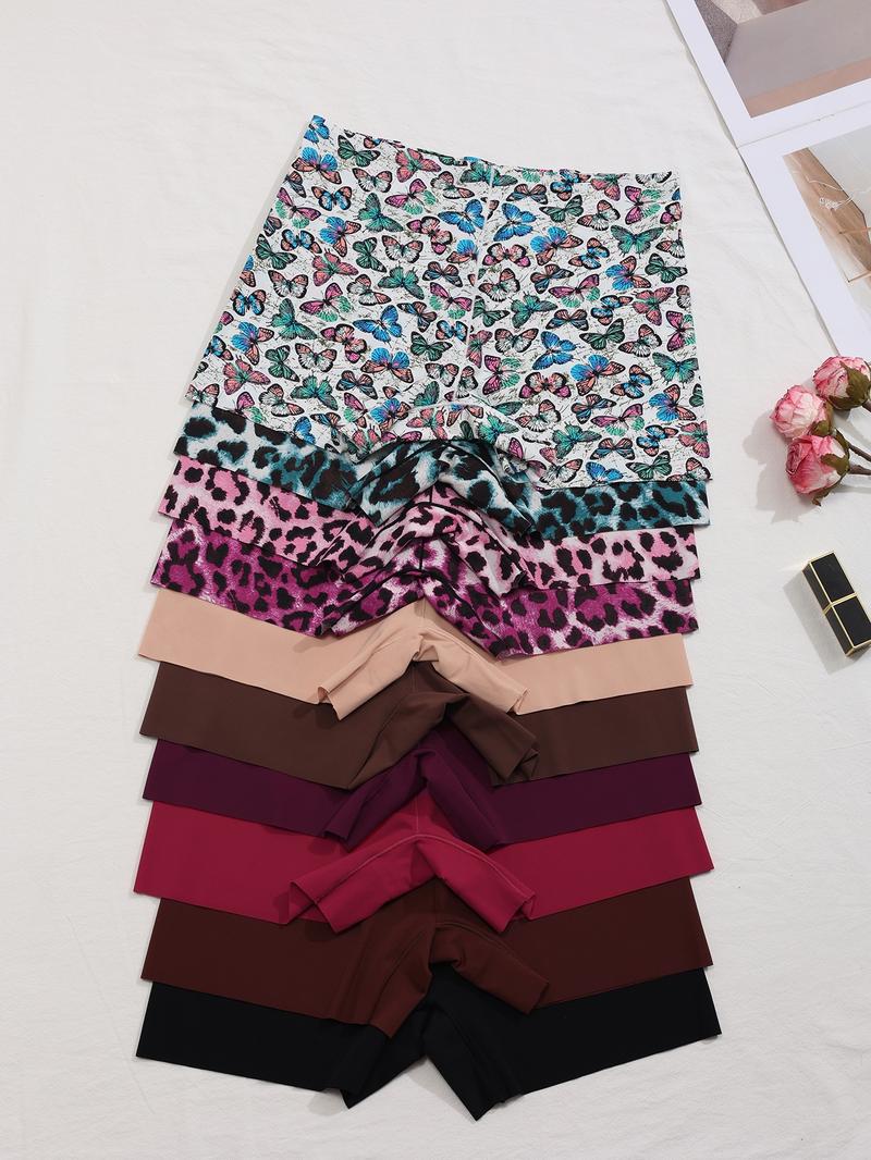 10Pcs One-piece underpants for women without rolling, naked outside, slim mid-waist ice silk traceless underpants, Underwear