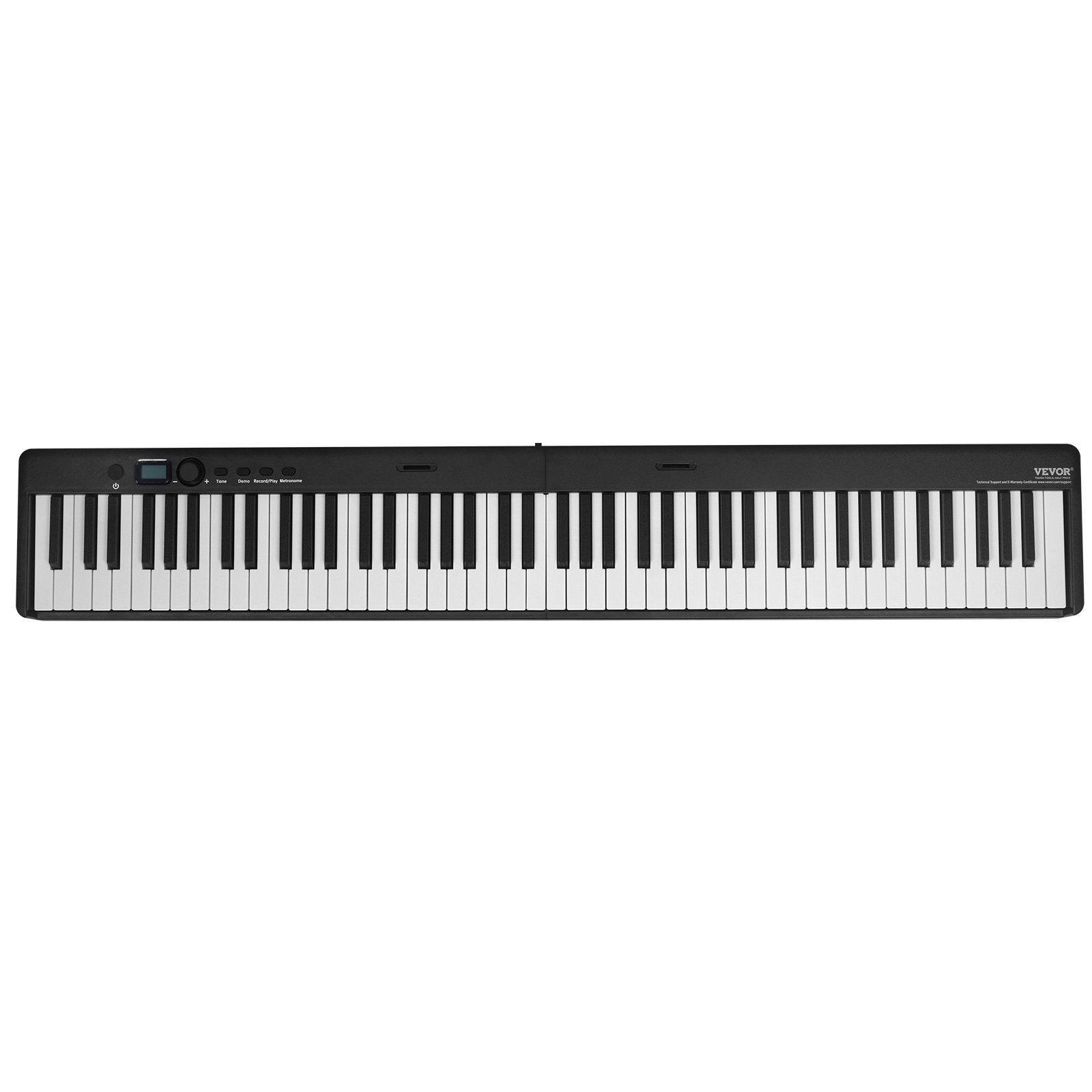 VEVOR 88 Key Folding Keyboard Piano, Bluetooth MIDI, Portable Electronic Digital Foldable Piano with Sustain Pedal Bag Touch Sensitive Keys Headphones, Rechargeable for Beginners Teens Adults, Black