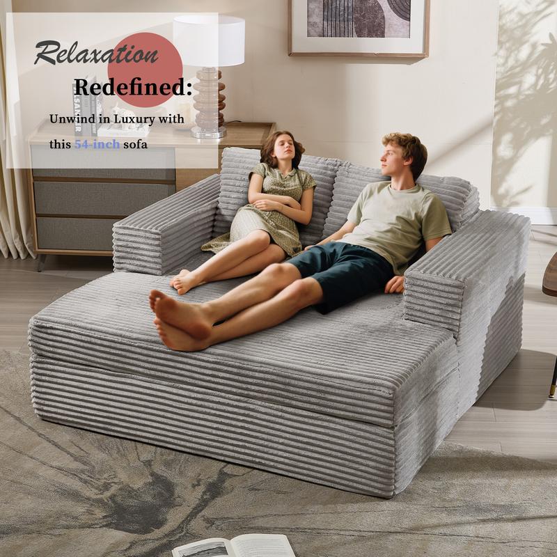 EBELLO Boneless Chaise Lounge, Upholstered Sofa Bed with Throw Pillows and Armrests, Indoor Sleeper Chair- Luxurious Plush Corduroy Chair Bed for Living Room - No Assembly Required